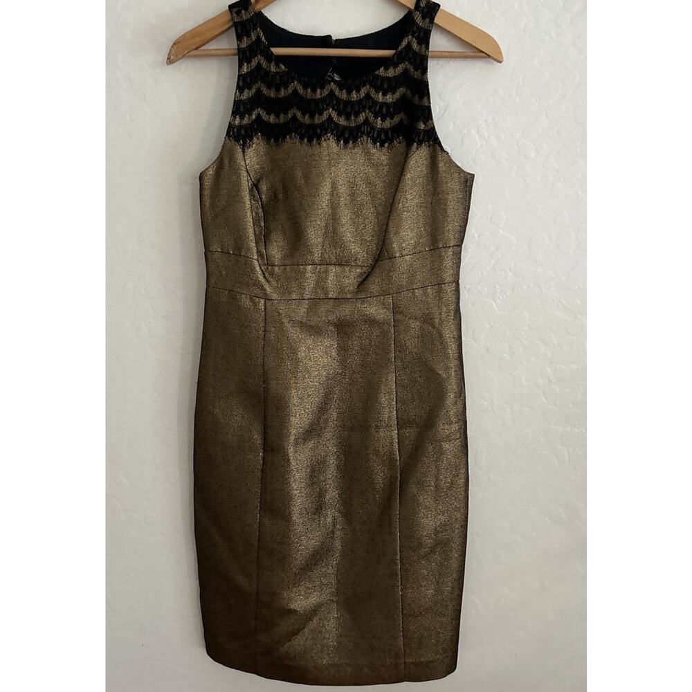 Trina Turk Gold Black Lace Shimmer Mini Dress 2 Metallic Event Gala Wedding